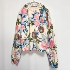 ZAR【S】ザラ 総柄 ジャガード ローズ ニット セーター 花柄