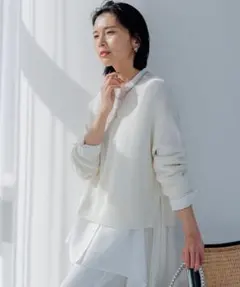 23区　洗える リネン混 クロップドニット プルオーバー 38