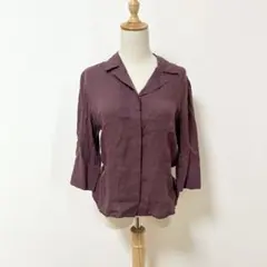 リネンブレンド開襟シャツ【42】７分袖　比翼ボタン　日本製　大きいサイズ