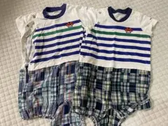 双子コーデ　ミキハウス ストライプ・チェックロンパース 95cm未満 2着セット