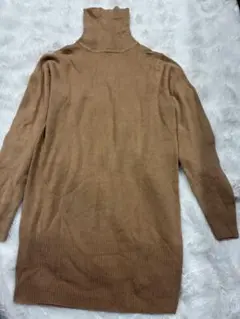 ブラウン タートルネック 長袖 ワンピース