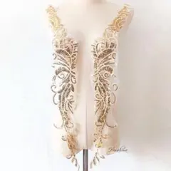 ゴールドスパンコール刺繍ペアモチーフレース 新体操 バトントワリング衣装 ダンス