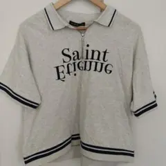 ハーフジップ 半袖Tシャツ ロゴ刺繍 グレーのサムネイル