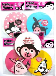 Hello Memo ハローメモ 5点セット 丸型 動物 メッセージカード 新品