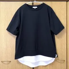 グローバルワーク　ヘビロッtee ヘビロッティ　重ね着風　Tシャツ 黒　M