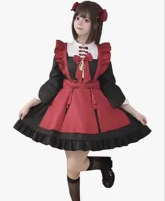 メイド服 ゴスロリ 可愛い ロリータ レッド 赤 人気 ワンピース コスプレ