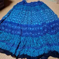 ウエストゴム　フレアスカート 青系グラデーション