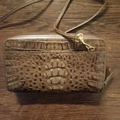 本革 クロコダイル調 財布ポシェット がま口 ブラウン
