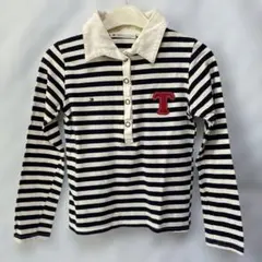 Tロゴボーダー長袖ポロシャツ ストライプTシャツカットソー小さいサイズ韓国製