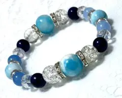 大玉スカイブルージェイド　ラリマー　アクアマリン　パワーストーンブレスレット