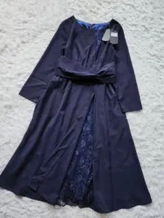 【新品】dress+　フォーマル　長袖ワンピース　レース　ネイビー