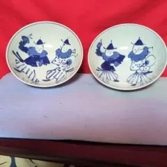 明治期 九谷金彩赤絵『福禄寿』丸皿 径14.6㎝(二客)茶事/茶道具☆美品