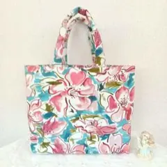 リバティ☆トートバッグ☆オレアンダー（ポケット・マグネットホック付き）