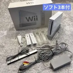 【動作確認済】　Wii本体+コントローラー2本+ソフト3本セット