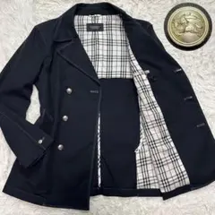 【極美品】バーバリーブラックレーベル ピーコート 銀ボタン ノバチェック M 紺