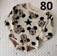 フタフタ ミッキー・ミニーロンパース ニット　80cm