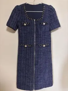 ネイビーパールチェーンジップドレス