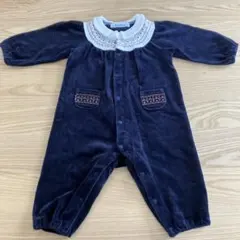 familiar ベロア生地　ネイビーロンパース 70