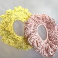 フリル付き黄色ニットシュシュ ハンドメイド ヘアゴム