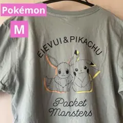 ポケモン　半袖Tシャツ M ピカチュウ イーブイ　カーキ　Pokémon