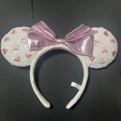 ミッキー型カチューシャ ハート模様 ピンクリボン