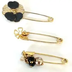【美品】フラワー ブローチ 3個セット 花 パール　ゴールド 安全ピン