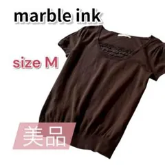 marble ink/胸フリル サマーニット 半袖 セーター 黒 M トップスのサムネイル