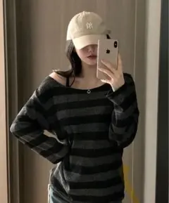 ビッグストライプシャツ 長袖 オフショル 2way