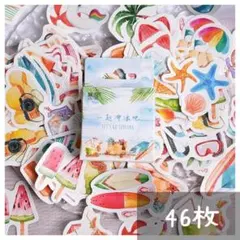 【337】シール 46枚 ステッカー 海 ビーチ 海水浴 夏 コラージュ素材