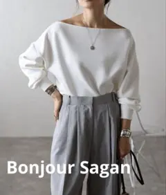 Bonjour Sagan オフショルリブ袖カットソー ホワイトのサムネイル