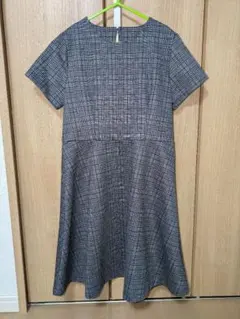 キャサリンコテージ グレー系チェック柄半袖フレアワンピース 140センチ