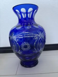 江戸切子 青色 花瓶 フラワーベース - メルカリ
