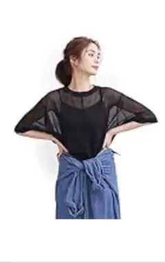 ［ナノユニバース] WEB限定/シアー ニット ×キャミセット　ブラック