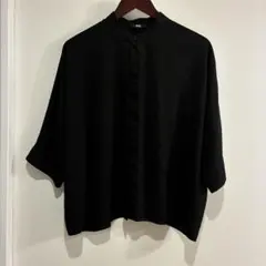 UNIQLO バンドカラーシャツ 黒 オーバーサイズ 半袖 オフィス