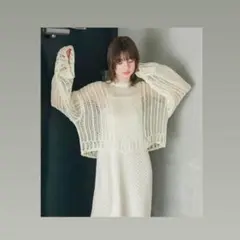 【forksy.】透かし編みニット&フクレジャガードキャミワンピース