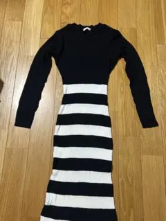 ボーダー リブニット ロングワンピース
