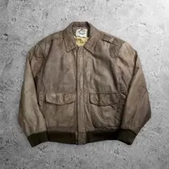 A2 ボンバージャケット 本革 レザー ブラウン 短丈 地図柄