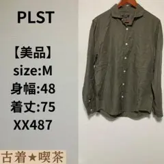 【美品】PLST 長袖シャツ M PLST プラステ　綿　麻　オリーブ　ポケット