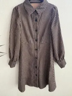 GRL グレイル　ハウンドトゥース柄 千鳥柄　長袖　Aライン　ミニワンピース