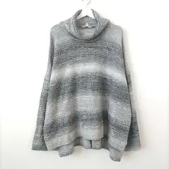 ボーダー ボトルネックニット トップス グレー XXXL レディース セーター