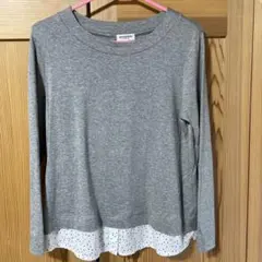 グレー 長袖 トップス ドット柄裾付き