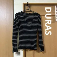 DURAS Vネック長袖リブトップスのサムネイル