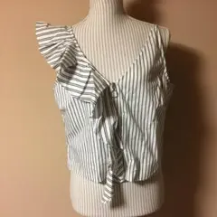 H&M.ストライプフリルノースリーブ