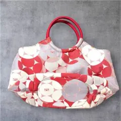 新品　SAVOY サボイ ハンドバッグ ジャガード織 サークル柄 レッド×グレーのサムネイル