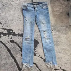 ZARA フリンジ裾 スキニーデニム