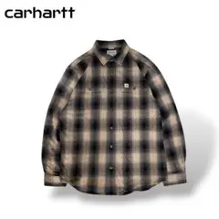希少Carharttオンブレチェックフランネルシャツ ヘビーネル長袖シャツ古着