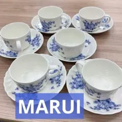 青い花柄カップ・ソーサー 6個セット MARUI