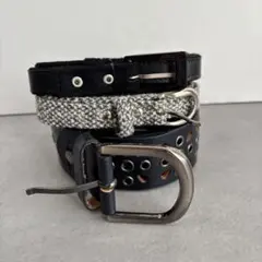 ブラック系　ベルト 3点セット スタッズ ナローベルト レザーベルト まとめ売り