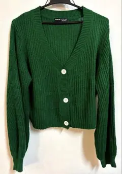 SHEIN グリーン カーディガン ショート丈 ニット羽織り Ｖネック 緑