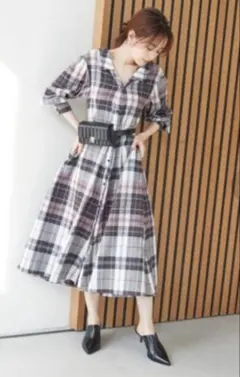 スナイデル　デザインチェックワンピース　シャツワンピ　美品